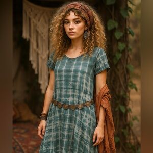 Lulus Brand with Handmade Tie-Dye by Liza Luna Maxi Dress in Blue, Green & Gray